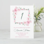 エレガントな1歳の誕生日招待状 花 ピンク 招待状 (スタンド正面)