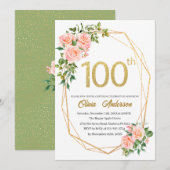 エレガントな100歳の誕生日お祝い水彩画グリ 招待状 (正面/裏面)