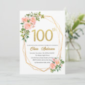 エレガントな100歳の誕生日祝い水彩画 招待状 (スタンド正面)
