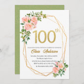 エレガントな100歳の誕生日祝い水彩画 招待状 (正面/裏面)