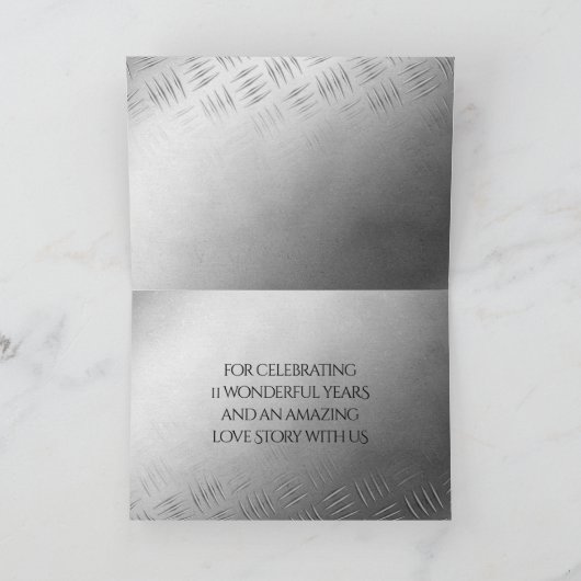 エレガントな11周年スチールウェディングアニバーサリーのお祝い サンキューカード (内部)