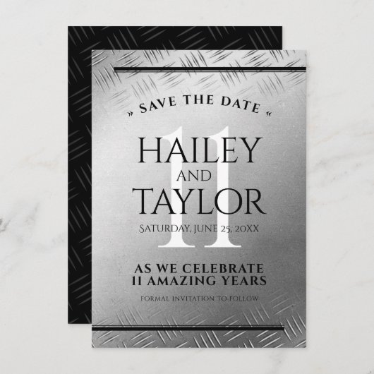 エレガントな11周年スチールウェディングアニバーサリーセレブレーション セーブザデート (正面/裏面)