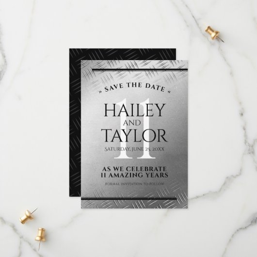 エレガントな11周年スチールウェディングアニバーサリーセレブレーション セーブザデート (正面/裏面インサイチュ)