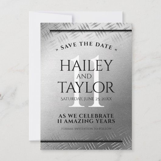 エレガントな11周年スチールウェディングアニバーサリーセレブレーション セーブザデート (正面)