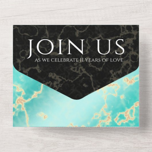 エレガントな11周年ターコイズ色の結婚記念日 オールインワン招待状 (裏面)