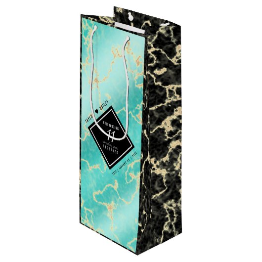 エレガントな11周年ターコイズ色の結婚記念日 ワインギフトバッグ (正面アングル)