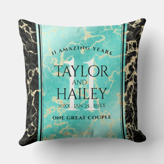 エレガントな11周年ターコイズ ウェディング アニバーサリー クッション (裏面)