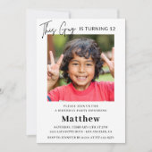 エレガントな12歳の誕生日招待状 男の子の写真 招待状 (正面)