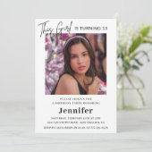 エレガントな13歳の誕生日招待状 フォト モダン 招待状 (スタンド正面)