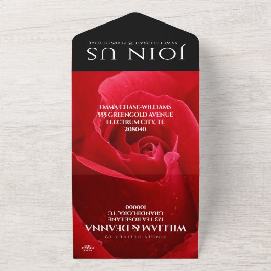 エレガントな15周年 ローズ ウェディング アニバーサリー セレブレーション オールインワン招待状 (外側)