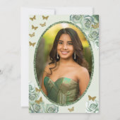 エレガントな15歳の誕生日 サージグリーンとゴールドのQuinceanera 招待状 (裏面)