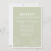 エレガントな16歳の誕生日招待状 モダンな花 招待状 (正面)