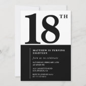 エレガントな18歳の誕生日招待状 ブラックシックモダン 招待状 (正面)