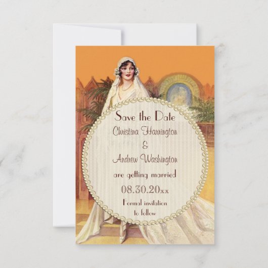 エレガントな1930年代の花嫁 結婚式 保存日 招待状 (裏面)