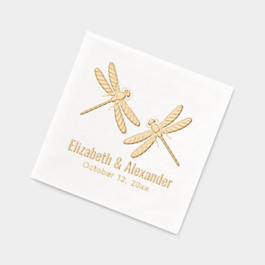 エレガントな2つのトンボの結婚式のカップルの名前の日付 箔ナプキン (左)