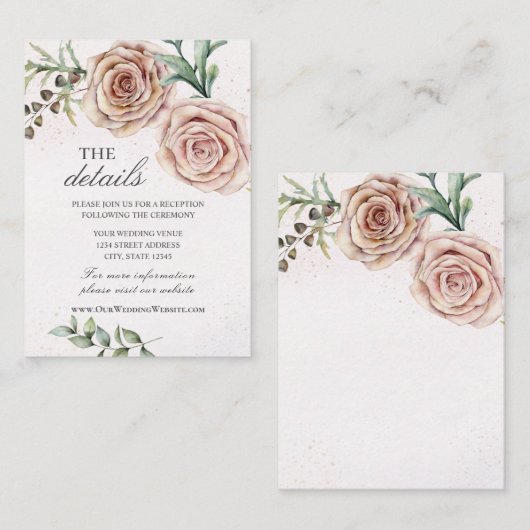 エレガントな2つのピンクのバラのウェディング詳細 エンクロージャーカード (正面/裏面)
