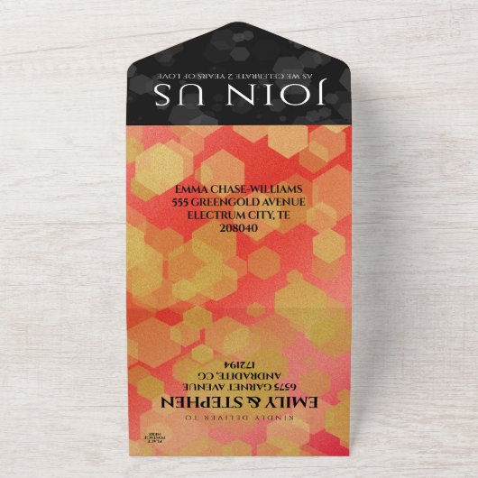 エレガントな2周年 ガーネット 結婚記念日 オールインワン招待状 (外側)