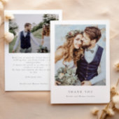エレガントな2枚の写真のスクリプト ミニマル ウェディング サンキューカード