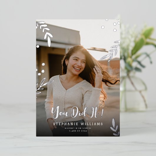 エレガントな2枚の写真を使った卒業発表の本物の箔押しカード 箔招待状 (立ち正面)