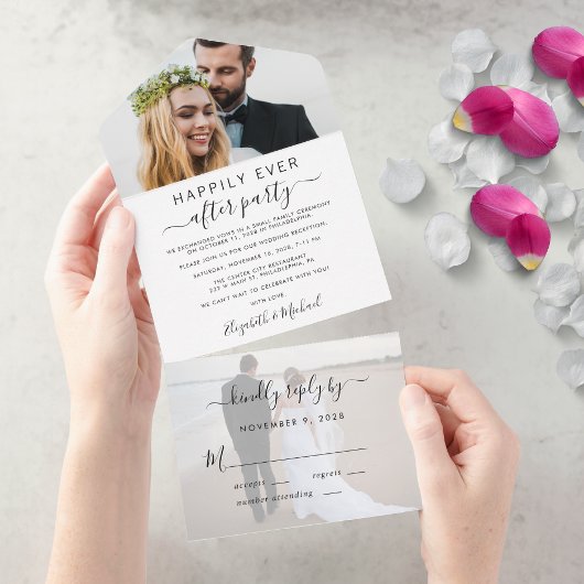 エレガントな2枚の写真を使った結婚披露宴の案内 オールインワン招待状