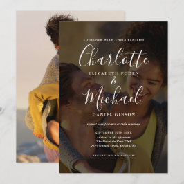 エレガントな2枚の写真署名スクリプト結婚式 招待状