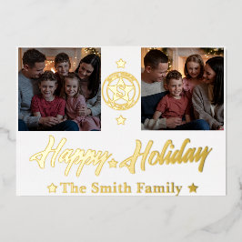 エレガントな2枚の写真 ファミリー ネーム ホイル ホリデー カード
