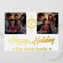エレガントな2枚の写真 ファミリー ネーム ホリデー カード
