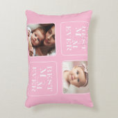エレガントな2枚の写真「最高のママ」ピンクと白のハート アクセントクッション (正面(垂直))