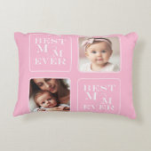 エレガントな2枚の写真「最高のママ」ピンクと白のハート アクセントクッション (裏面)