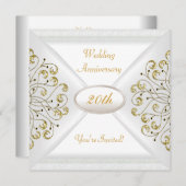 エレガントな20周年結婚記念日ホワイトゴールド 招待状 (正面/裏面)