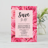 エレガントな20歳の誕生日 フローラルローズ Save the date 招待状 (スタンド正面)