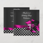 エレガントな21歳の誕生日 黒い斑点 白いピンクのバラ 2 招待状 (正面/裏面)