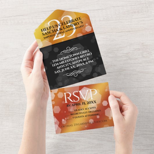 エレガントな23周年インペリアル トパーズ 結婚記念日 オールインワン招待状 (貼ってはがせる)