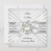 エレガントな25周年シルバーアニバーサリーパーティーレースパール 招待状 (正面)