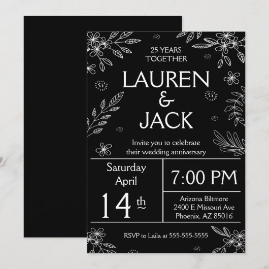 エレガントな25周年シルバーアニバーサリー招待状 招待状 (正面/裏面)