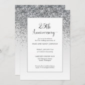 エレガントな25周年シルバーグリッター結婚記念日 招待状 (正面/裏面)