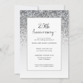 エレガントな25周年シルバーグリッター結婚記念日 招待状