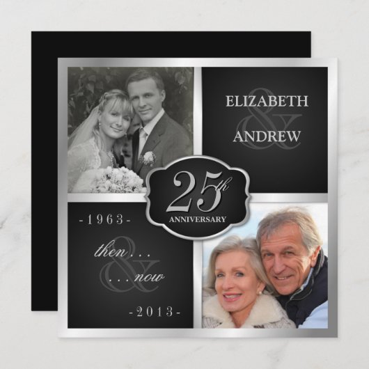 エレガントな25周年パーティー誓約更新 招待状 (正面/裏面)