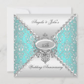 エレガントな25周年結婚記念日 ティールブルー ホワイト 招待状 (正面)