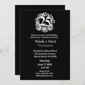 エレガントな25周年結婚記念日 ブラック&ホワイト 招待状 (正面/裏面)