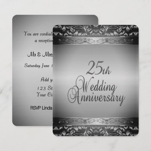 エレガントな25周年結婚記念日 招待状 (正面/裏面)