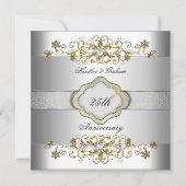 エレガントな25周年記念シルバー・ホワイト・ゴールド テンプレート (正面)