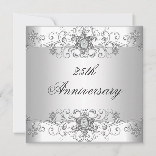 エレガントな25周年記念シルバー ホワイト ダイヤモンド 招待状 (正面)