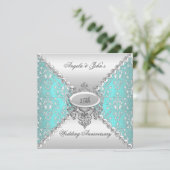 エレガントな25周年記念ターコイズブルーとホワイト 招待状 (スタンド正面)