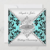 エレガントな25周年記念ターコイズブルーダマスク 招待状 (正面)