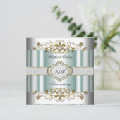 エレガントな25周年記念 シルバー ティール ブルー ミント 招待状 (スタンド正面)