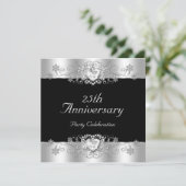 エレガントな25周年 ブラック シルバー ホワイト 招待状 (スタンド正面)