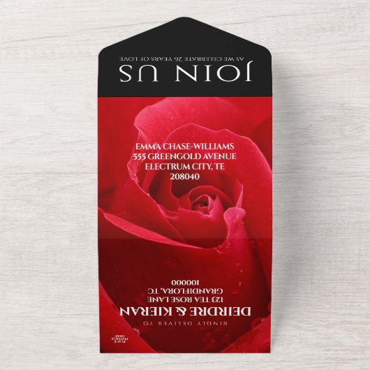 エレガントな26周年 ローズ ウェディング アニバーサリー セレブレーション オールインワン招待状 (外側)