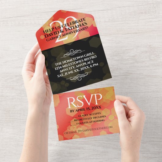 エレガントな29周年 ガーネット 結婚記念日 オールインワン招待状 (貼ってはがせる)