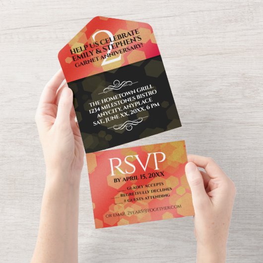 エレガントな2nd ガーネット 結婚記念日 オールインワン招待状 (貼ってはがせる)